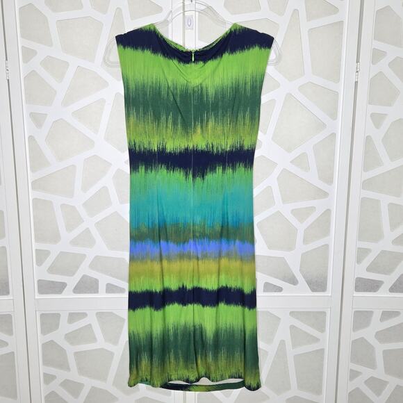 Tahari Drape Neck Ruched Midi Dress Size 4 Art to Wear Work Office Abstract - Picture 6 of 6